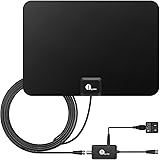 1byone 50 Mile Range Amplified HDTV Antenna, with Detachable Amplifier Singnal Booster for the Highest Performance and 10 Feet Coaxial Cable
