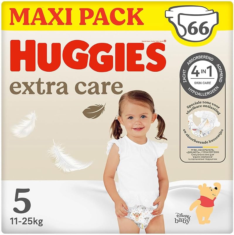 Fralda para bebê huggies extra care com disney tamanho 5 (12-22 kg), 2 pacotes x 33 fraldas, total de 66 fraldas