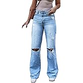 Oheyeseker Ripped Women's Jeans Straight Wide Leg Jeans for Women Trendy High Waisted Distressed Women's Pants