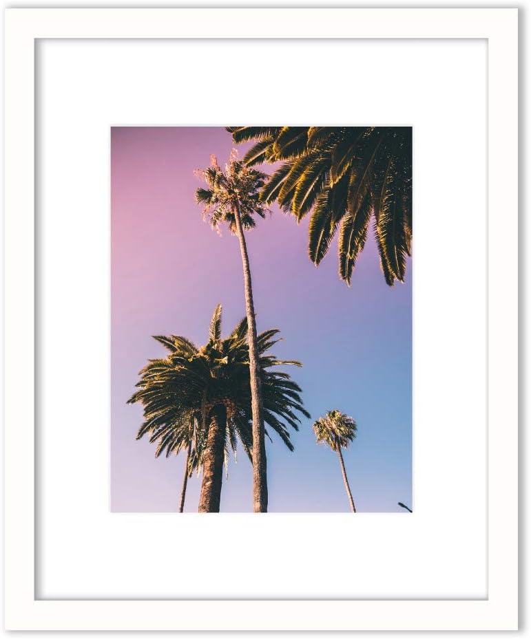 Humble Chic Sunset Palm Trees Ombre, 11x14 Frame with 8x10 Print Framed Wall Decor - Plants Art Picture Poster Matted White Frame for Home Decorations Living Dining Room Bedroom Bathroom Office