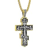 PenPot Eastern Orthodox Cross Pendant Necklace for Men and Women, Retro Religious Jesus Crucifix, Festival Pendant GIFT,Silvery