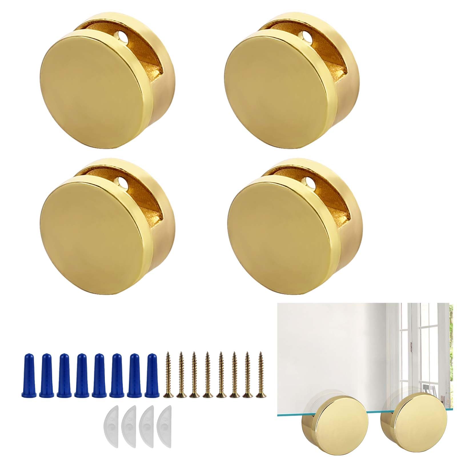 4PCS Gold Mirror Fixings Mirror Clips, 3-5mm Upgraded Frameless Mirror Mounting Adjustable Mirror Holder Clips Mirror Brackets Dual-Screw Fixing Mirror Hanging Hardware for Bathroom, Hotel,,Salon