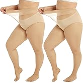 Yilanmy 2 Pairs Plus Size Sheer Tights for Women,20D Ultra Thin High Waist Pantyhose T-Crotch Nylon Stockings Queen Size