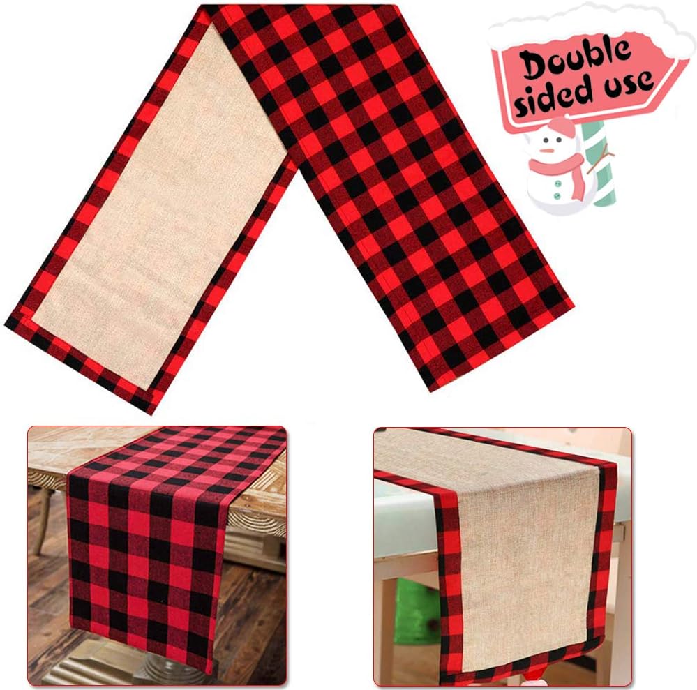 Buffalo Check Table Runner 14 × 84 Inch Cotton Burlap Plaid