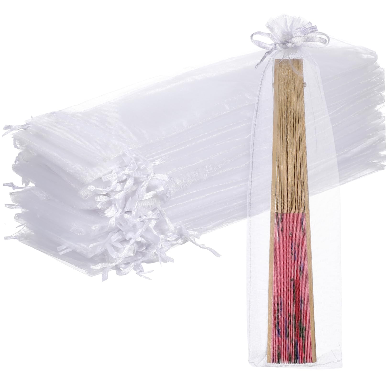 Artibetter: 50pcs Drawstring Organza Fan Bags for Hand Fans & Jewelry Storage, for Jewelry & Party, Small Wedding Favor Bags