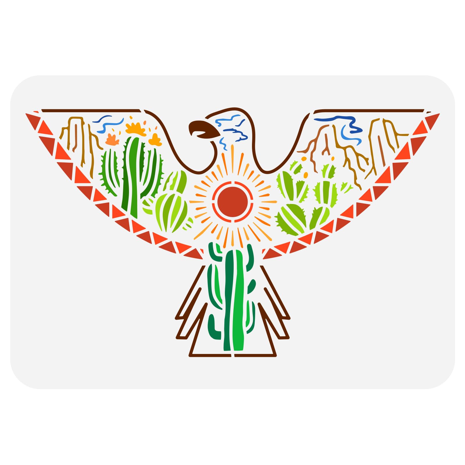 FINGERINSPIRE Aztec Eagle Stencil for Painting 21x29.7cm Flying Eagle Painting Stencil Sun Mountain Cactus Drawing Template Animal Theme Stencil for Painting on Wood Fabric Canvas Clothing