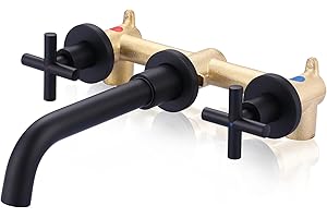 Wall Mount Bathroom Faucet Matte Black, ARCORA 2 Handle Vessel Sink Faucet Wall Mounted and Rough-in Valve Included, Widespre