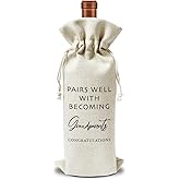 Pregnancy Announcement for Grandparents Wine Gift Bag, First Time Grandparents Gifts for Grandparents, 1pcs Reusable Burlap Wine Gift Bag for Wine Bottles, Baby Announcement Holiday Party Favor -22