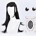 Geto Cosplay Wig with Earrings Black Anime Wig Long Straight Wig with Cap for Cosplay Show,Halloween Costume Party,Theme Party