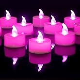LANKER Flameless Candles with 6H Timer, Steady Pink LED Tea Lights, Romantic Long Lasting Battery Operated Fake Candles for Party, Halloween and Christmas, Set of 24 (Pink)