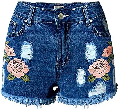 Metee Dresses Women's Blue High Waist Ripped Hole Washed Denim Shorts Jeans Size Medium