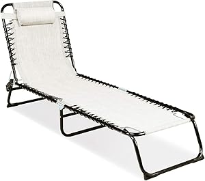 Goplus Portable Lounge Chair for Outdoor Patio Yard Pool, Folding Recliner with Detachable Pillow (Gray)