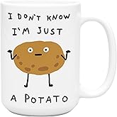 LookHUMAN Funny Coffee Mugs - I Don't Know I'm Just A Potato - Cute Novelty Cup, Unique Gift Ideas For Gamers, Foodies, And Humor Fans - Durable Ceramic & Vibrant Print Drinkware For Women & Men, 15oz