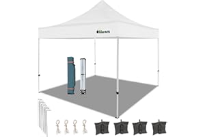 OLILAWN 10x10 Heavy Duty Pop Up Canopy Tent with UPF 50+ Waterproof, 3 Adjustable Heights, 8 Stakes, 4 Ropes,4 Sand Bags, for Outdoor Shade & Commercial, White