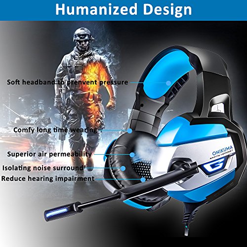 Gaming Headset for PS4, Xbox One(adapter needed)/S/X,PC, Bovon Stereo Noise Canceling Over Ear Headphones with Mic, LED Light, Soft Memory Earmuffs for Nintendo Switch (Audio) Laptop Mac