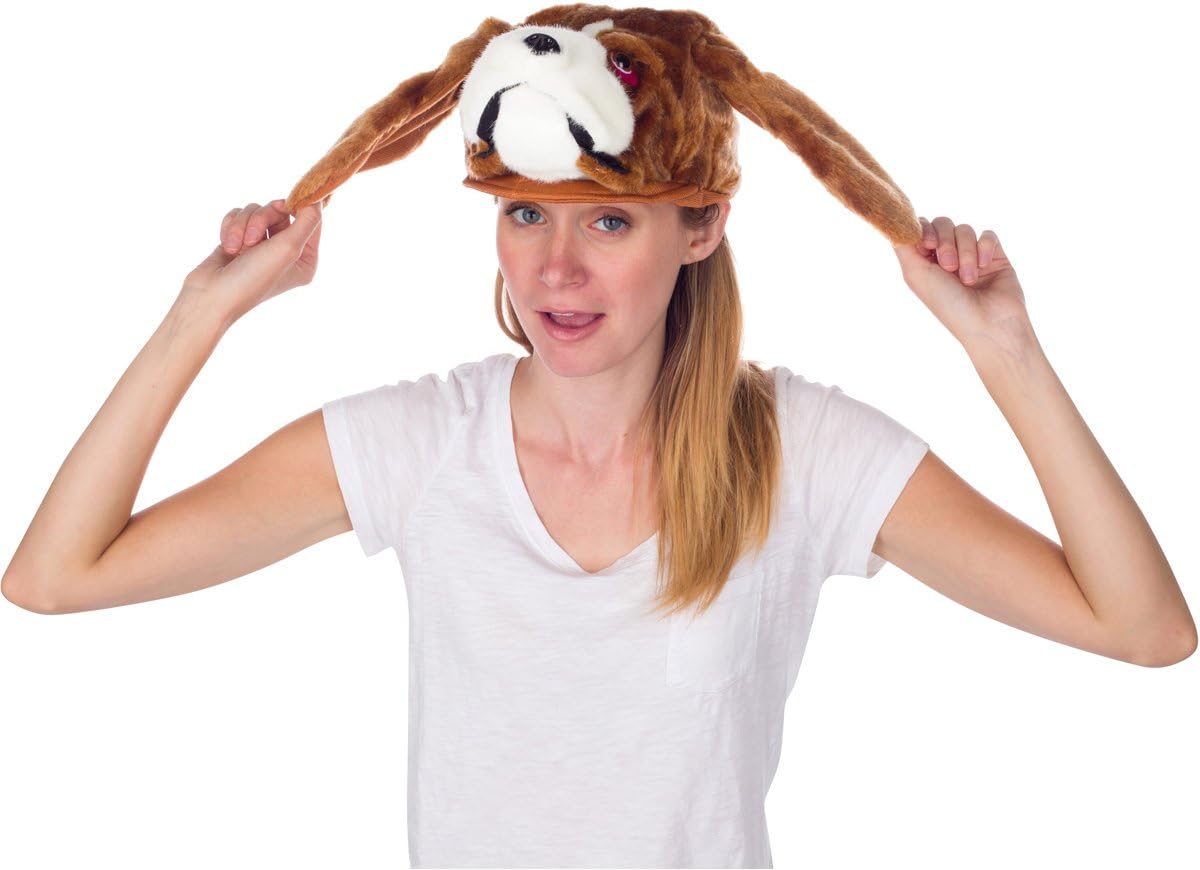 Rittle Furry St. Bernard Dog Animal Hat, Realistic Plush Costume Headwear - One Size Brown, White