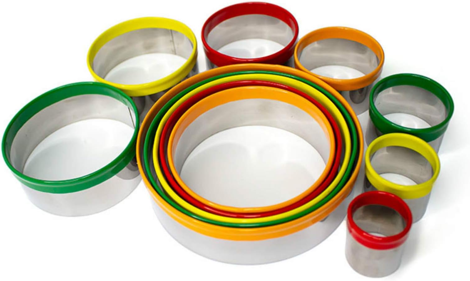 12 PieceRound Cookie Biscuit Cutter Set Pastry Cutters Stainless Steel Baking Metal Circle Ring Molds Round Cutters For Muffins Crumpets Donuts & Scones W Colorful Rubber Coating