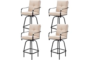 STRPRETTY BASIC Patio Swivel Bar Stools Set of 4, Outdoor Bar Height Patio Swivel Chairs with Cushion for Garden Balcony Backyard (Beige)