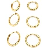 14K Gold Plated Small Hoop Earrings for Women, Hypoallergenic Silver Stackable Earrings & Gold Earring Set, Dainty Huggie Stacks Set for Multiple Piercings