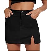 American Trends Women Mini Skirt with Slit High Waist Mini Denim Skirt Causal Bodycon Short Jean Skirts with Pockets