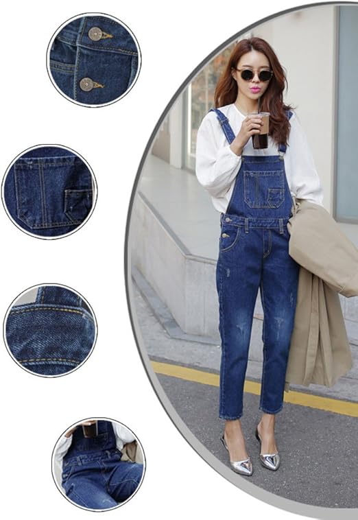 Amazon ピーキー Peigee レディース クラッシュ デニム サロペット オーバーオール 秋 冬 女性 ズボン 着回し 大きいサイズ オールシーズン オールインワン ボトム ジーンズ 通販