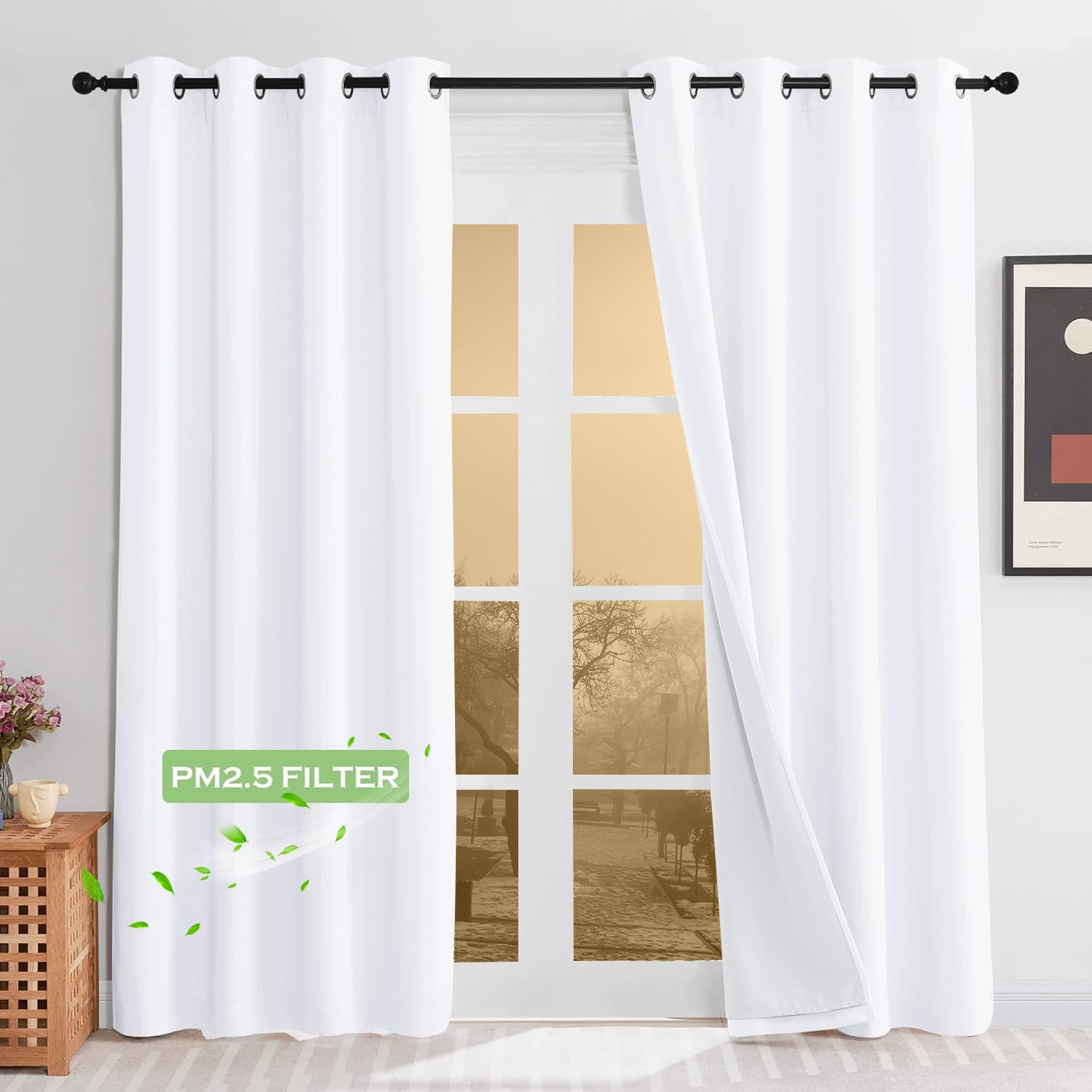 Photo 1 of KGORGE Anti Dust Soundproof 100% Blackout Curtains 4 Layers Heavy Duty Energy Efficiency Window Curtains for Living Room Baby Bedroom Home Office Studio, Wide 52 x Long 90 inches, White, 2 Panels
