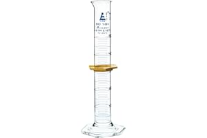 Graduated Cylinder, 50mL - ASTM, Class A Tolerance ±0.25mL - Protective Collar, Hexagonal Base - Blue Graduations - Borosilicate 3.3 Glass - Eisco Labs