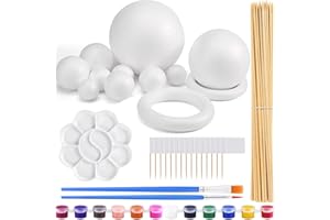 OURTRONESS 48PCS Solar System Model Foam Ball Kit Includes 10 Sizes Polystyrene Spheres Balls, Bamboo Sticks, Toothpick Flags, 12 Color Pigments, Brushes, Paint Tray Palette for School Science Projects