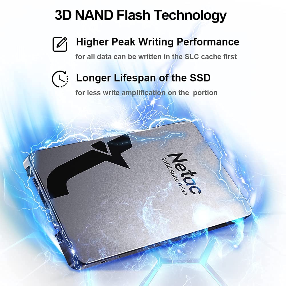 Netac SSD 512GB, SSD Festplatte Intern Sata 3.0 2,5 Zoll für Laptop, PC, Desktop, (N530S, Aluminiumlegierung, Silber grau) 5