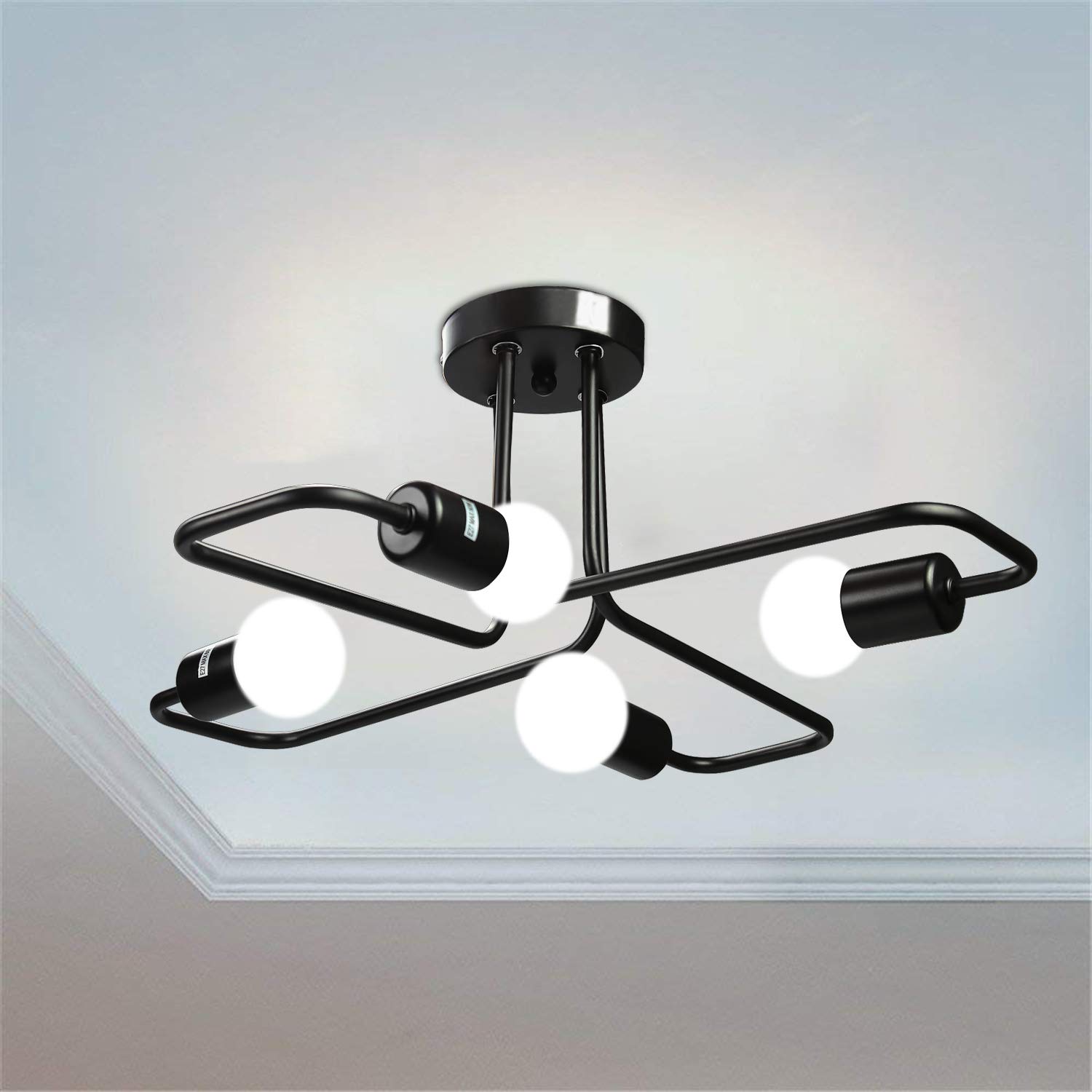 Modern Iron Wrought Black Painted Metal Pendant Lighting Fixture