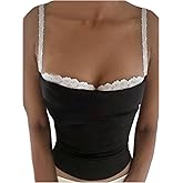 MakeMeChic Women's Plus Size Crop Tank Top Lace Spaghetti Strap Sleeveless Camisole