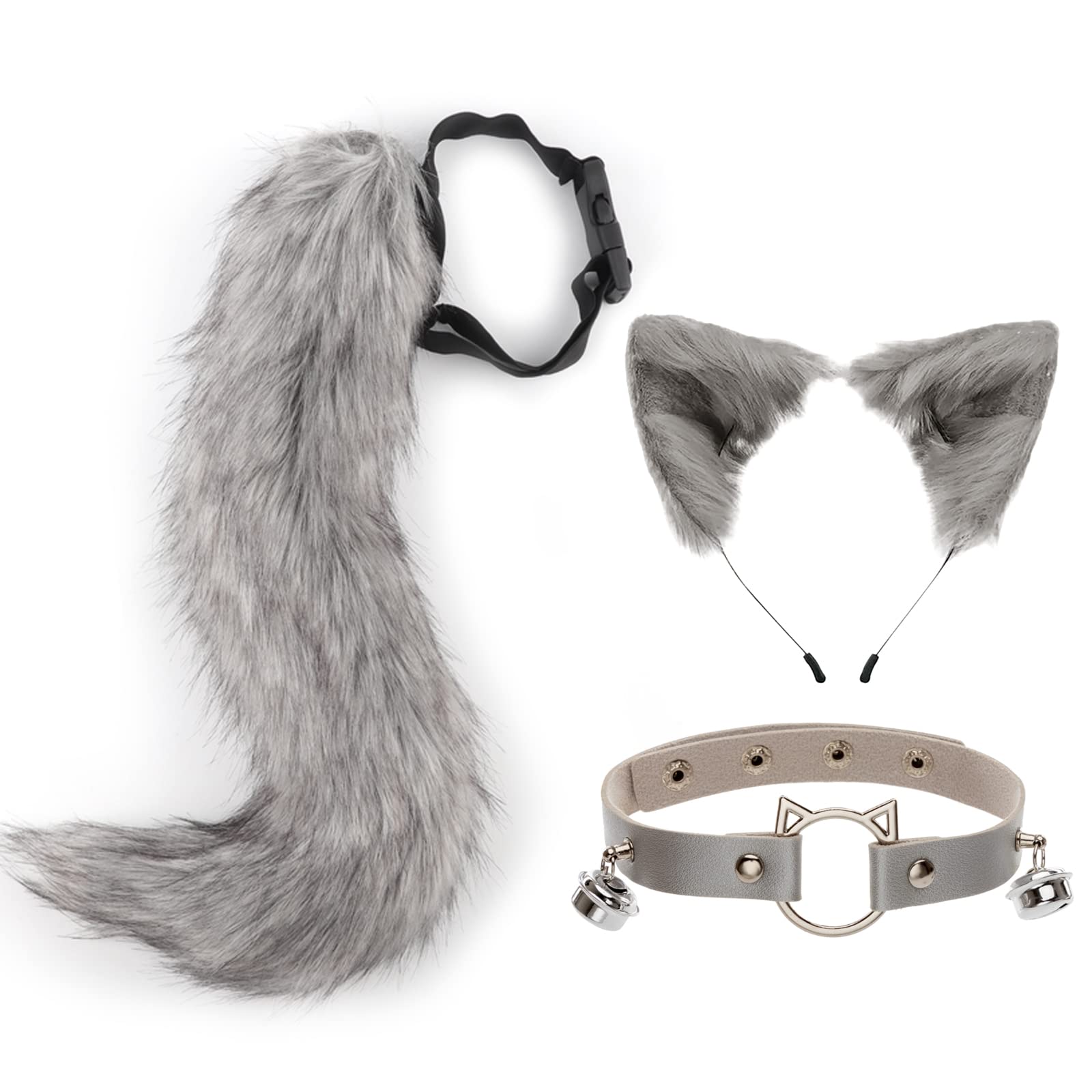 DRESHOW Fox Faux Fur Tail Cat Ears Headband Halloween Party Costume Neck choker Cosplay Set for Women — image 1