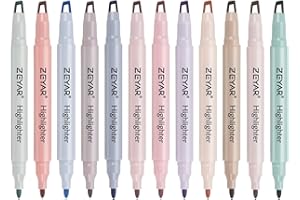 ZEYAR Clear View Highlighter Pen, See-Through Chisel Tip & Fine Tip, Dual Tips Marker, Water Based, No bleed, Quick Dry (12 Cream Colors)