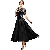 GATMAHE Tea Length Mother of The Bride Dresses Short Sleeve Lace Applique High Low Mother of The Groom Dresses