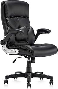 YAMASORO Ergonomic Office Chair Black Leather Computer Desk Chair High-Back Comfort Gaming Chair with Flip-Up Arms
