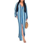 YouSexy Women's Sexy Swimsuit Crochet Maxi Dress Long Sleeve Long Beach Cover Up Dress
