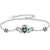 qielizhu Clover Bracelets for Women 925 Sterling Silver Irish Claddagh Bracelet Shiny Classic Irish Jewelry Gifts for Lovers