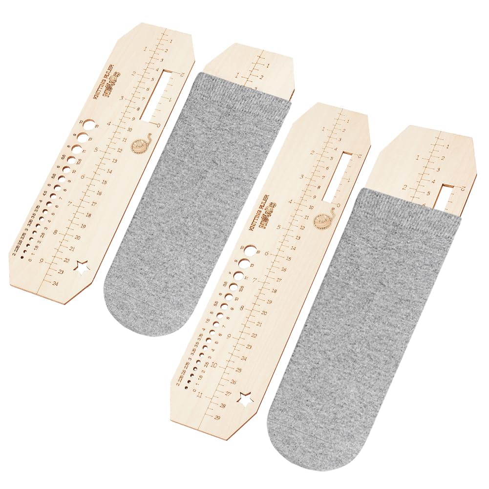 NBEADS 2 Pcs 2 Sizes Wood Knitting Ruler, 25-30x7cm Wood Sock Ruler Knitting Crochet Needle Gauge DIY Weaving Tools Handmade Gift for Knitting Sock Making