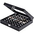Pangkeep 42 Slots Ring Organizer Display Case,Black Jewelry Storage Tray Boxes for Multiple Rings,Glass Lid,Stackable.
