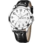 Taxau Men's Dress Watches Waterproof Analog Leather Watch with Day Date Large Arabic Numerals Fashion Casual Classic Man Wrist Watch Brown/Black Band Easy Read Relojes para Hombres