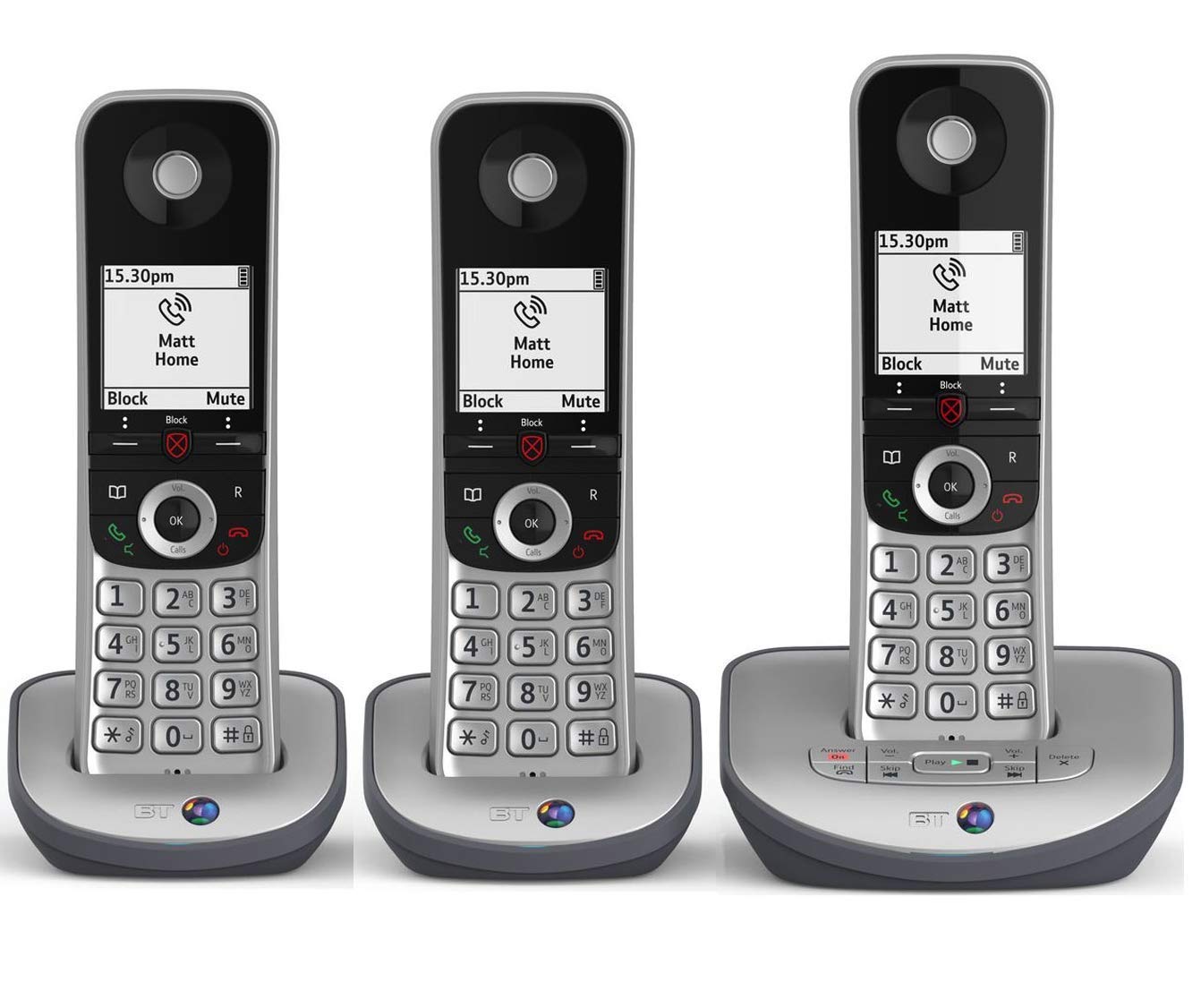 BT Advanced Z Trio Digital Cordless Answerphone with Advanced Call Blocker in Silver (Renewed)