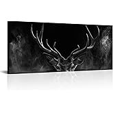 OuElegent Large Deer Antler Canvas Wall Art Deer Antler Pictures Black Painting Artwork for Home Bedroom Living Room Wall Decor Framed 20"x48"