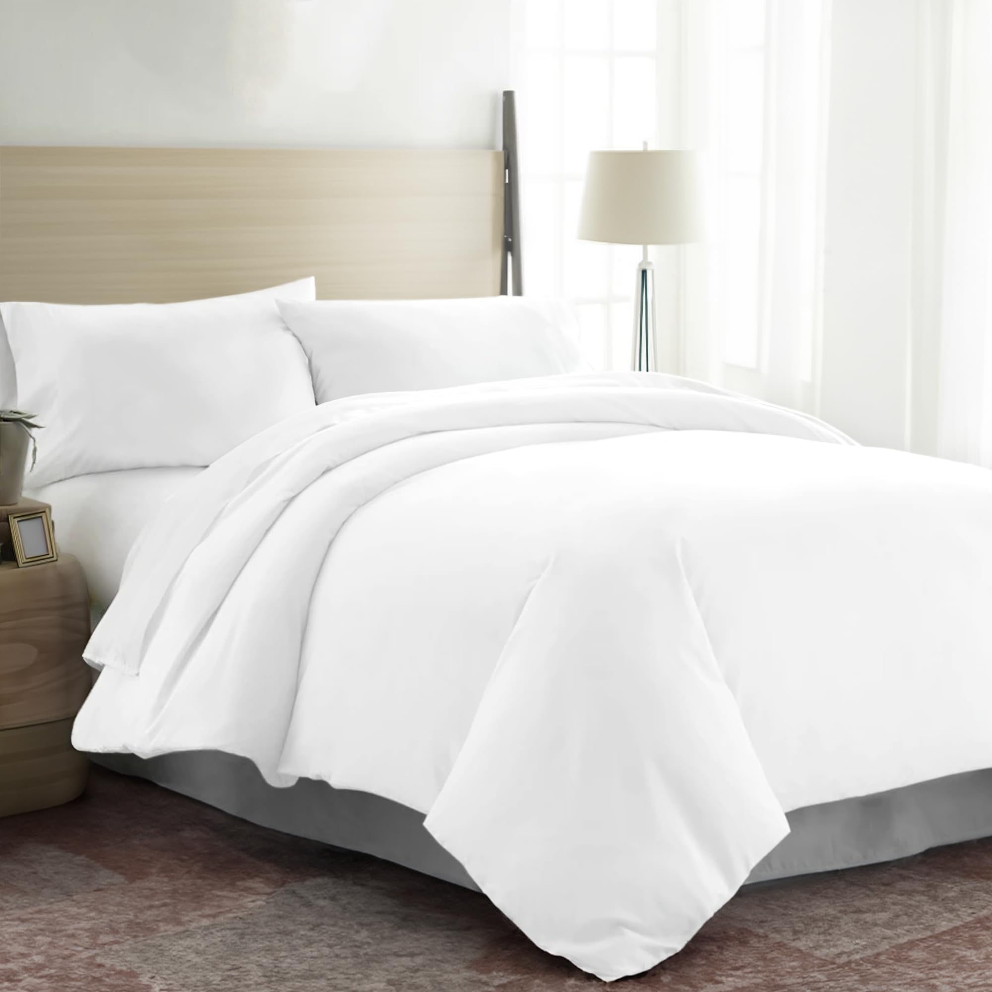 EKOSCIOUS 100% Tencel Lyocell Eucalyptus Sateen Solid, Double Size Duvet Cover Set, with 2 Pillowcase, White - 300 Thread Count Breathable
