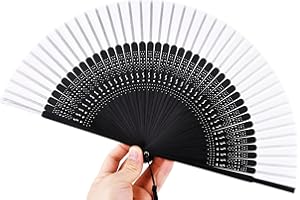 Amajiji Small Folding Hand Fan for Women, Chinese Japanese Vintage Style Bamboo Silk Fans for Party Wedding Dancing Decoration Gift Performance (AM-26)