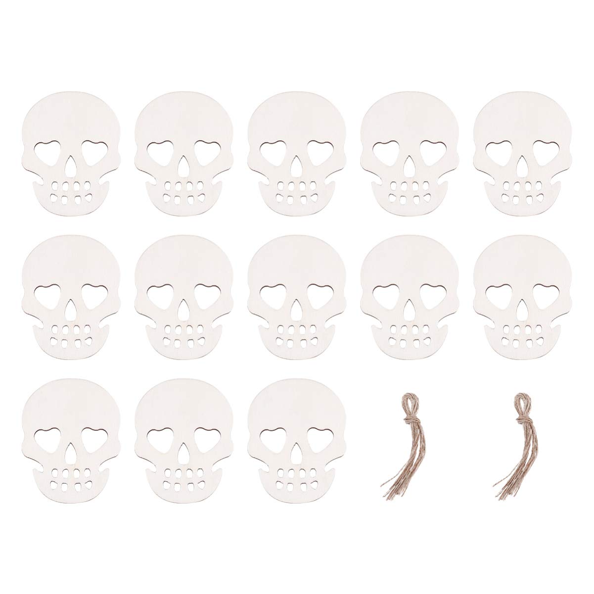 20pcs Halloween Skull Wooden Slices Wooden Tags Halloween Wood Hanging Ornaments for DIY Craft Paint Halloween Decorations