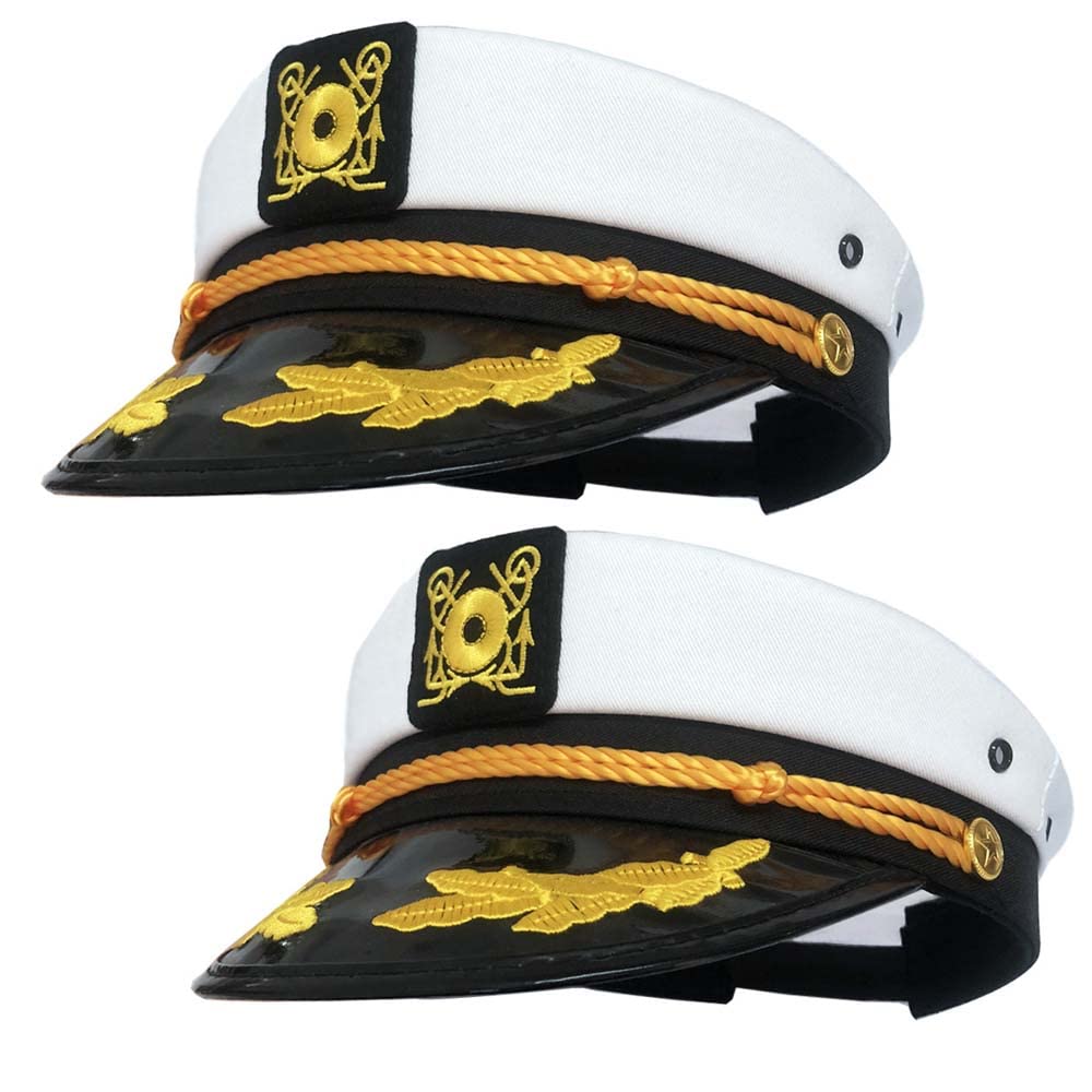 HPMAISON 2 Pieces White Navy Sailor Hat Bachelor Party Adjustable Yacht Captain Hat Sailor Suit Embroidered Accessories Clothing Party Adult Halloween Brotherhood Decoration Present Yacht Hat