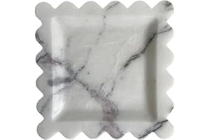 SAIDKOCC Vintage Natural Marble Tray Small Ornaments Scalloped Tray Handmade Storage Dish for Counter, Vanity, Dresser, Nightstand and Desk (Lilac)