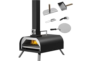 LotFun Outdoor Portable Wood Fired Pizza Oven 11" With Stone, Shovel and Cutter, Stainless Steel for Backyard Patio