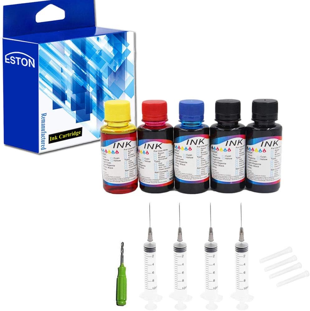 ESTON 5Pack Universal Refill Ink kit for 902 XL/902 Black/Tri-Color Ink Cartridges (Black, Cyan, Magenta, Yellow)