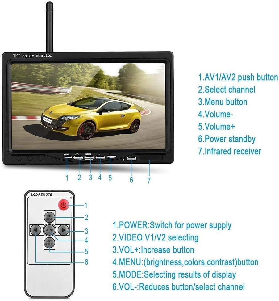 sistema di assistenza al parcheggio veicoli wireless telecamera di impermeabile per visione notturna con monitor HD da 7 pollici per rimorchio Telecamera di retromarcia e monitor wireless
